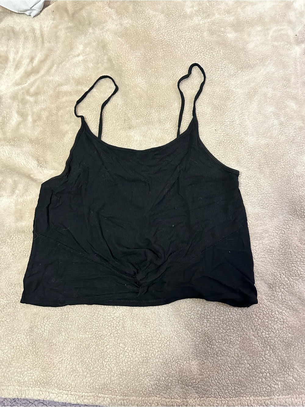 American Eagle Outfitters Black Ribbed Knot-Front Camisole